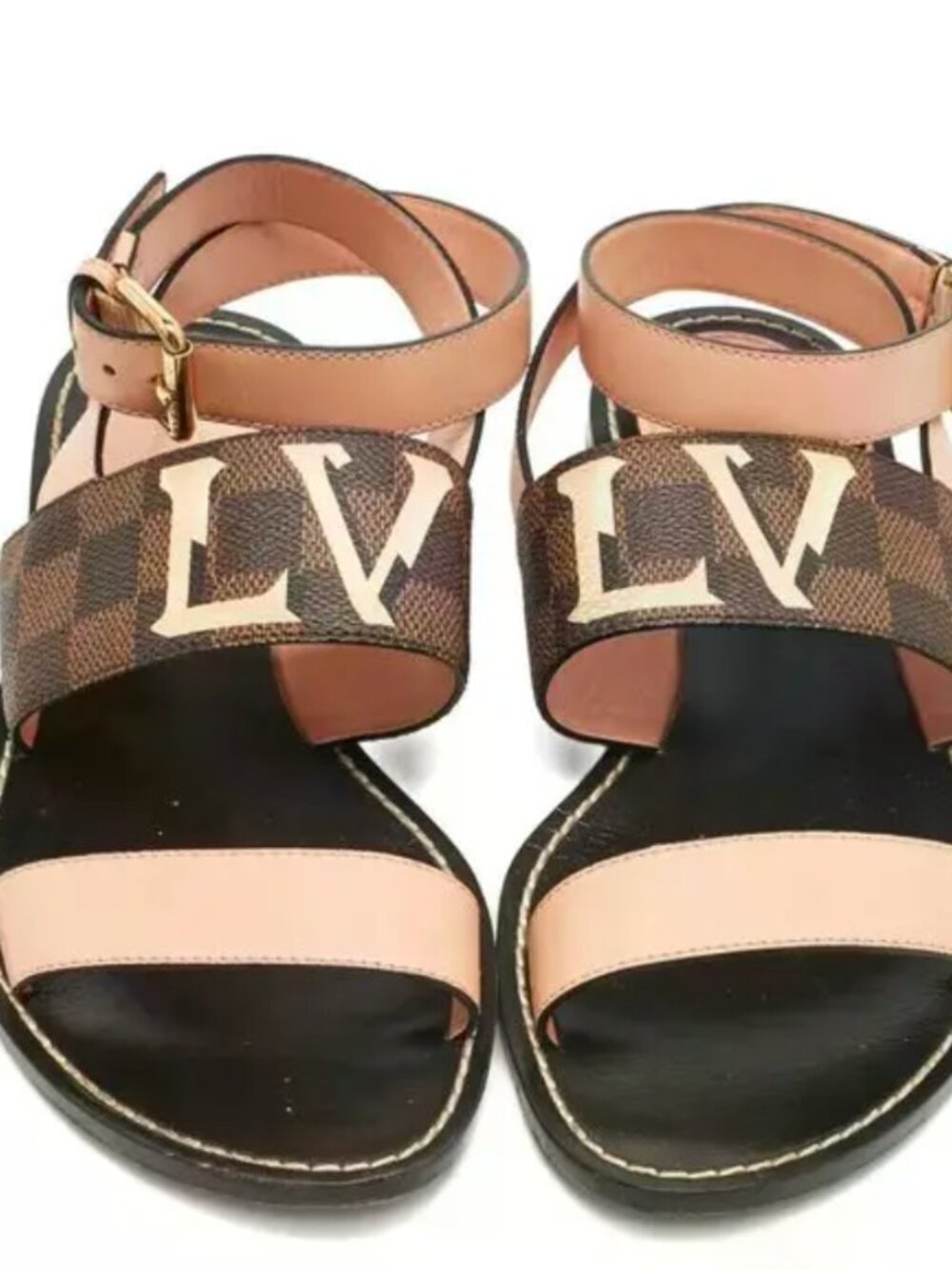 Louis Vuitton Brown and Tan Damier LV Ankle Strap Sandals size 37
